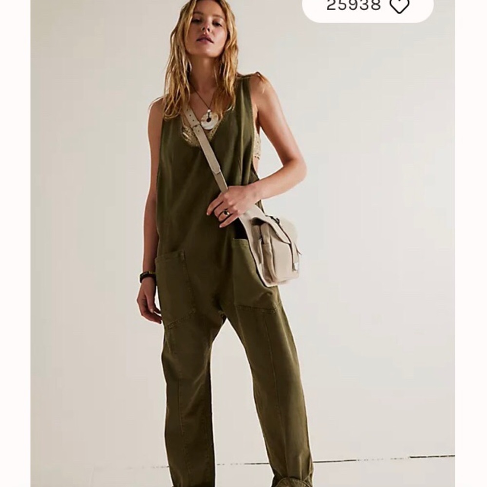 Free People High Roller Khaki Sleeveless Jumpsuit